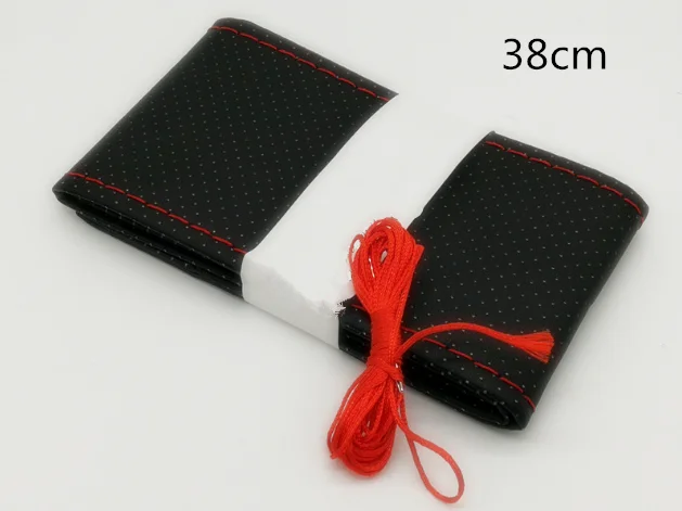 Black red-38cm Крышка рулевого колеса автомобиля с иглой и резьбой из искусственной кожи чехол для Volkswagen PTouareg Touran Beetle CC Magotan - Название цвета: Black red-38cm