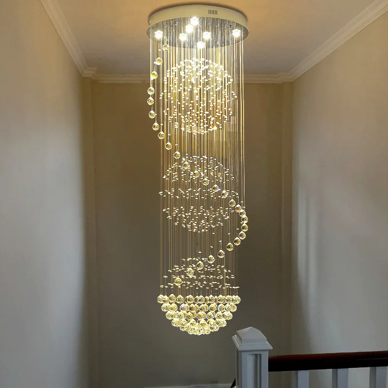 Crystal Chandelier Modern Spectacular LED Spiral Ball Raindrop K9 Ceiling Light Fixture Living Room Hotel Corridor Foyer