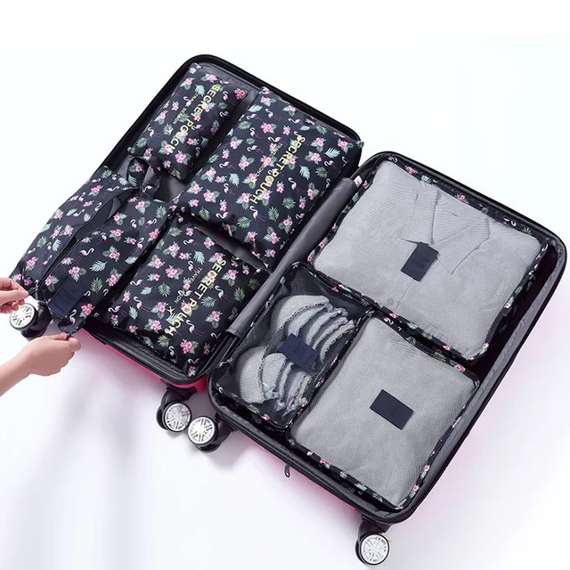 7 шт./компл. дорожный органайзер для багажа одежда отделка Сумочка для хранения косметики Одежда Органайзер сумка для дома аксессуары для путешествий XYLOBHDG - Цвет: Flomingos