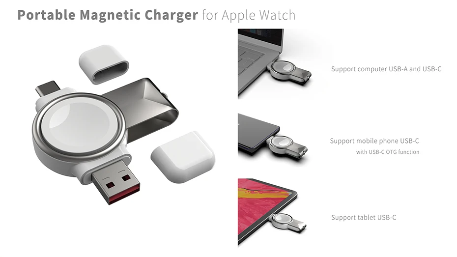 fantasy wireless charger Portable Watch Wireless Charger for Apple Watch 7 6 5 USB Type C Multi-interface Magnetic Fast Charging Station for iwatch samsung wireless charging pad