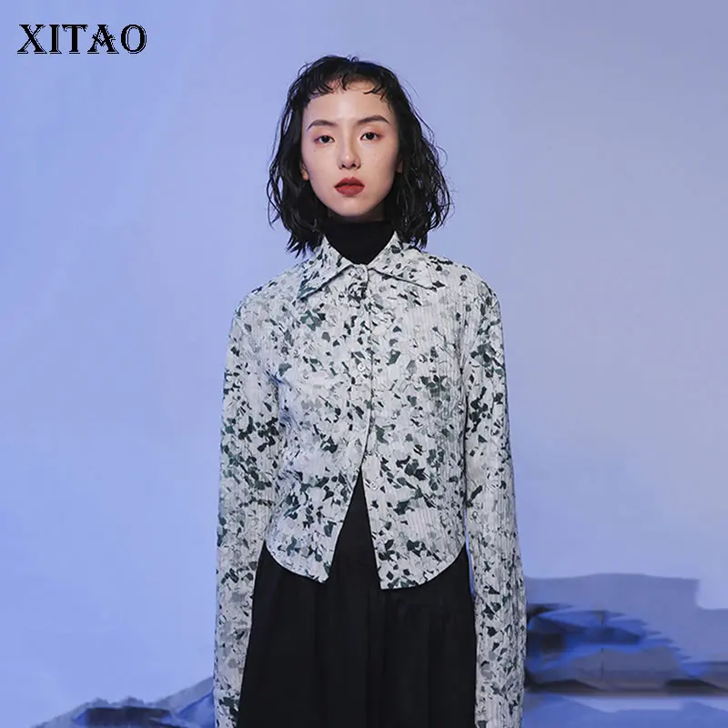 

XITAO 2020 Early Spring New Womens Tops and Blouses Long Sleeve Short Shirt Vintage Print Slim Fit Women Clothes Trend XJ3286