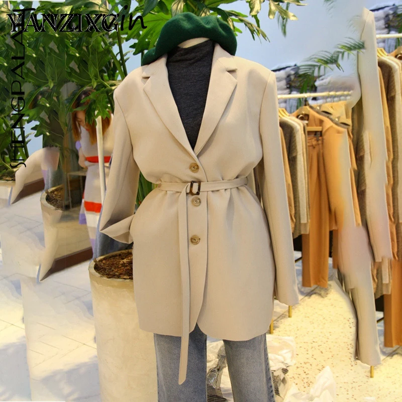 

New Spring Autumn Korea Style Patchwork Turn-down Collar Single Breasted With Sashes Pleated Loose Women Coat Z745