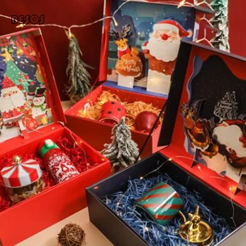 

Christmas Cartoon Drawing Gift Box Santa Snowman Elk 3D Holiday Party Scarf Sweater Doll Package Storage Paper Gift Box B276D