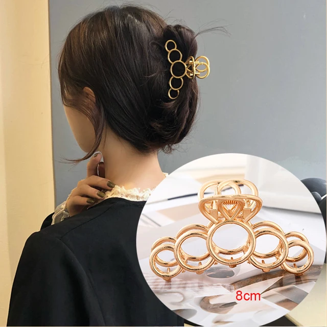 AWAYTR Rhinestone Metal Hair Claw Crab Clip For Women Girls Shiny Barrette Hairpin Crystal Pearl Hair Accessories Jewelry Gift CB0604B 8cm