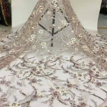 

Free shipping (5yards / pc) luxury shining African tulle lace fabric French lace with lots of sequins for dress purple