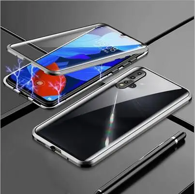 Серебристый Роскошный Магнитный адсорбционный чехол для huawei Nova 5 Pro с металлической рамкой, двусторонняя стеклянная крышка 5Pro, защитный чехол для телефона в виде ракушки - Цвет: Серебристый