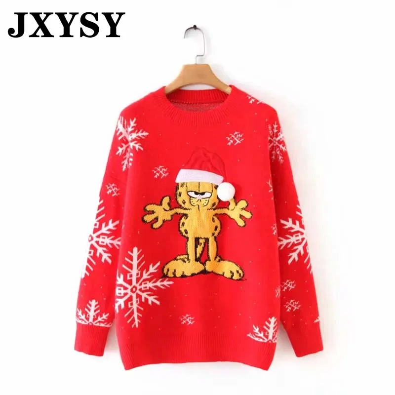 JXYSY, зимние свитера для женщин, pull femme, Англия, офис, леди, простые, винтажные, вязаные, со снежинками, с принтом, свитера, женские пуловеры, топы - Цвет: picture color