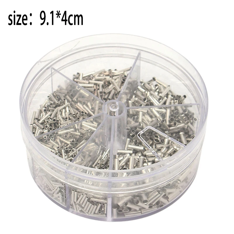 1900pcs/box Durable Multi-size Ferrules Non-insulated Cable Lugs Wire End Sleeves Ferrules 0.5mm2 - 2.5mm2 Assortment Kit