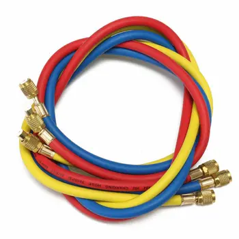 

3PCS Refrigeration Test Charging Hoses Filling Pipe R134 R22 600PSI Pressure Red + Blue + Yellow Brass + Plastic