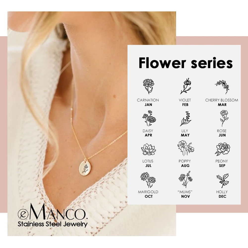 

eManco Romantic Personalized Rose Flower Pendant Necklace women 316L Stainless Steel Necklace Dainty Necklace Jewelry