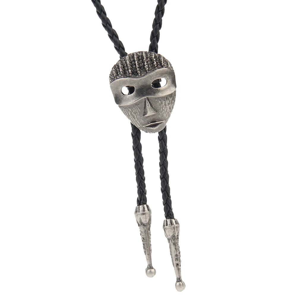 American Native Black PU Leather Cord Western Cowboy Bolo Tie with Bola Pendant Necklace