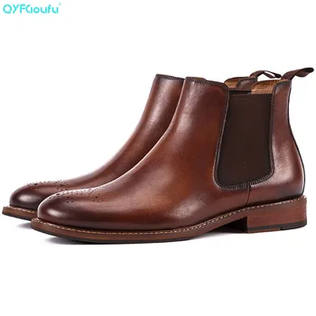 

QYFCIOUFU 2019 High Quality Autumn Martins boots European Style Men Fashion Ankle Boots Genuine Leather Cchelsea Boots Men