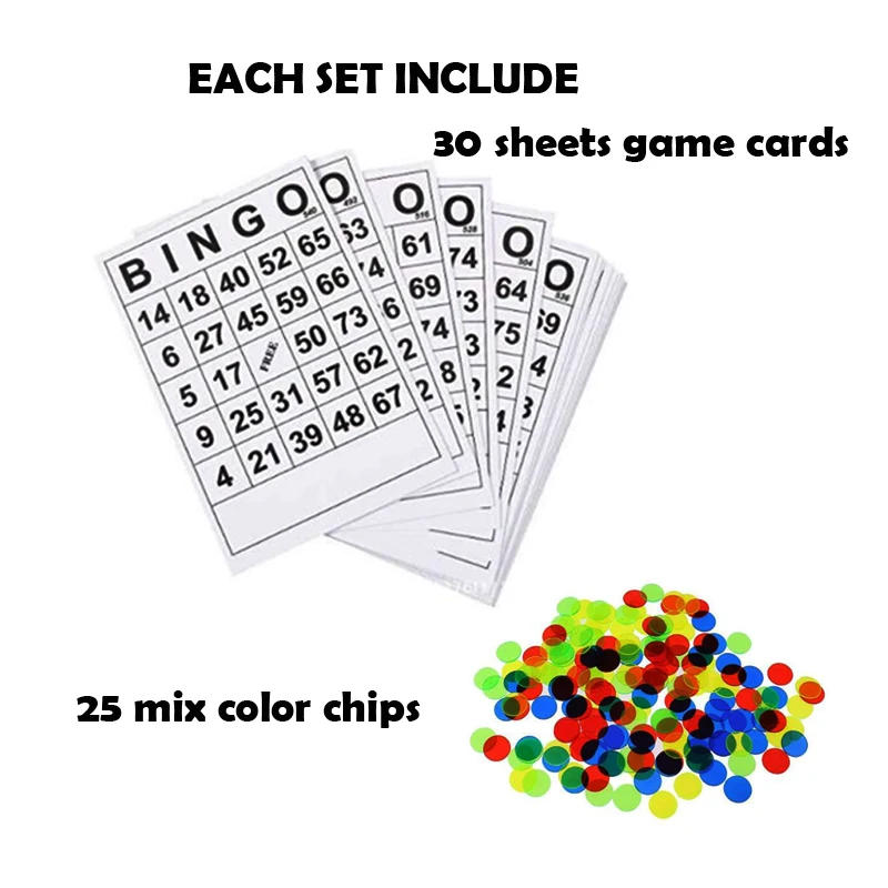 Free Ship Bingo Game Parts 30 Bingo Cards Plus 25 Chips Party Family