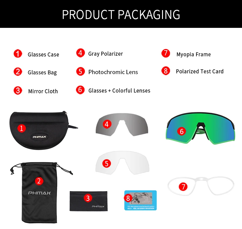 PHMAX Photochromic Cycling Glasses UV400 Outdoor Sports Sunglasses Anti Glare Lightweight Bike Cycling Eyewear Myopia Frame