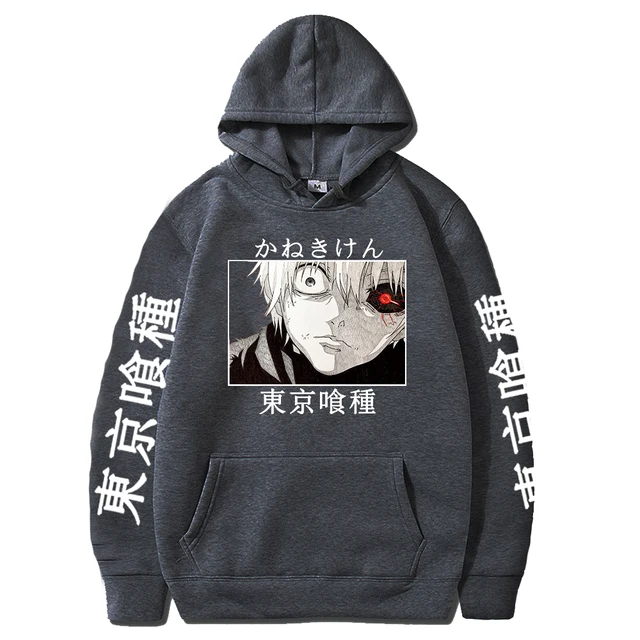 Tokyo Ghoul Anime Hoodie Pullovers Sweatshirts Ken Kaneki Graphic Printed Tops Casual Hip Hop Streetwear Dark Grey 2