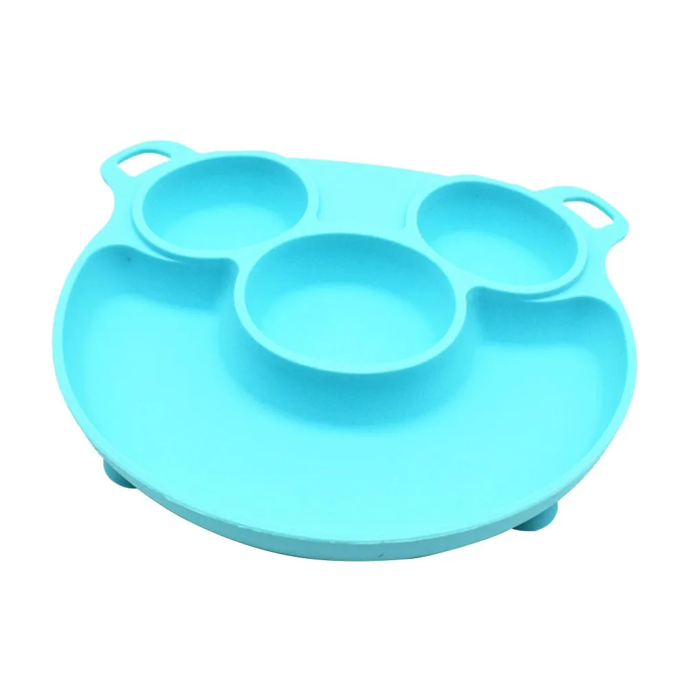 Тарелка для детей с силиконовой чаша всасывания ребенка BPA бесплатно кормления детская посуда детская столовая посуда - Color: Blue