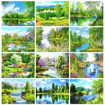 

Huacan Diamond Painting Full Square Landscape 5D Diamond Embroidery Mosaic Kits Art Nature Home Decoration