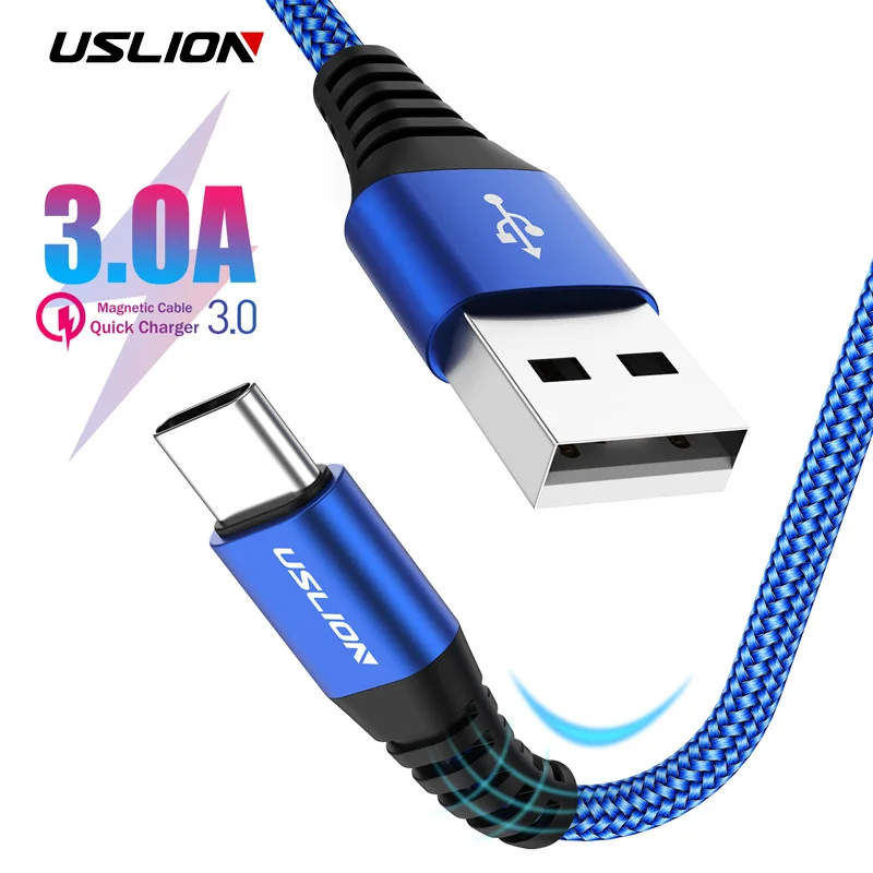 USLION 3A Type C Cable Quick Charge 3.0 Fast Charging USB Cable for Xiaom Redmi Note7 Mobile Phone Data Cable for Samsung Huawei