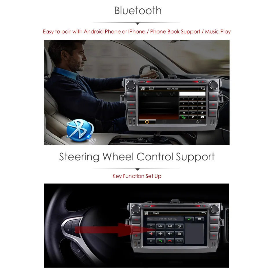 Perfect 2Din Car In Dash DVD Player GPS Navigator Radio Bluetooth Head Unit Stereos with Reverse Camera for Toyota COROLLA 07-11 8
