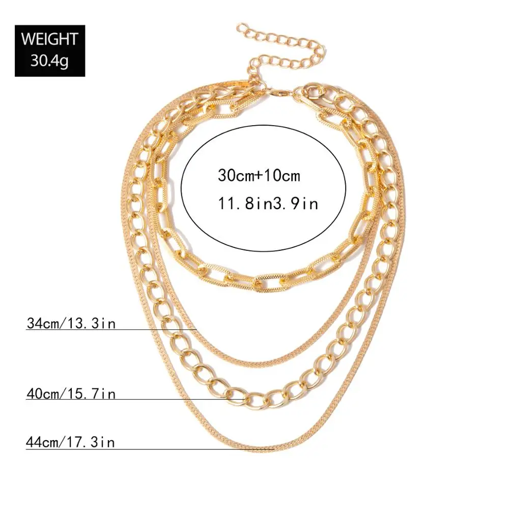 PuRui Simple Multi Chain Necklace Gold Silver Layered Personalized Collar Necklace Statement Chain Choker Hip Hop Jewelry Women