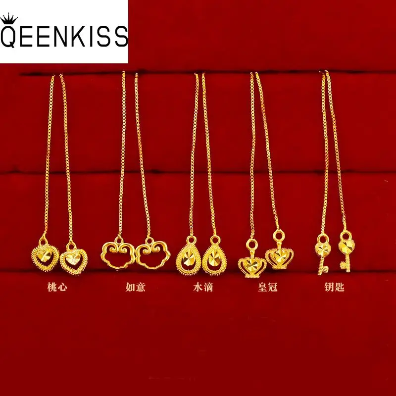 

KISS&FLOWER ER20 Fine Jewelry Wholesale Fashion Hot Woman Girl Birthday Wedding Gift Heart Key Crown 24KT Gold Earings Ear Lines