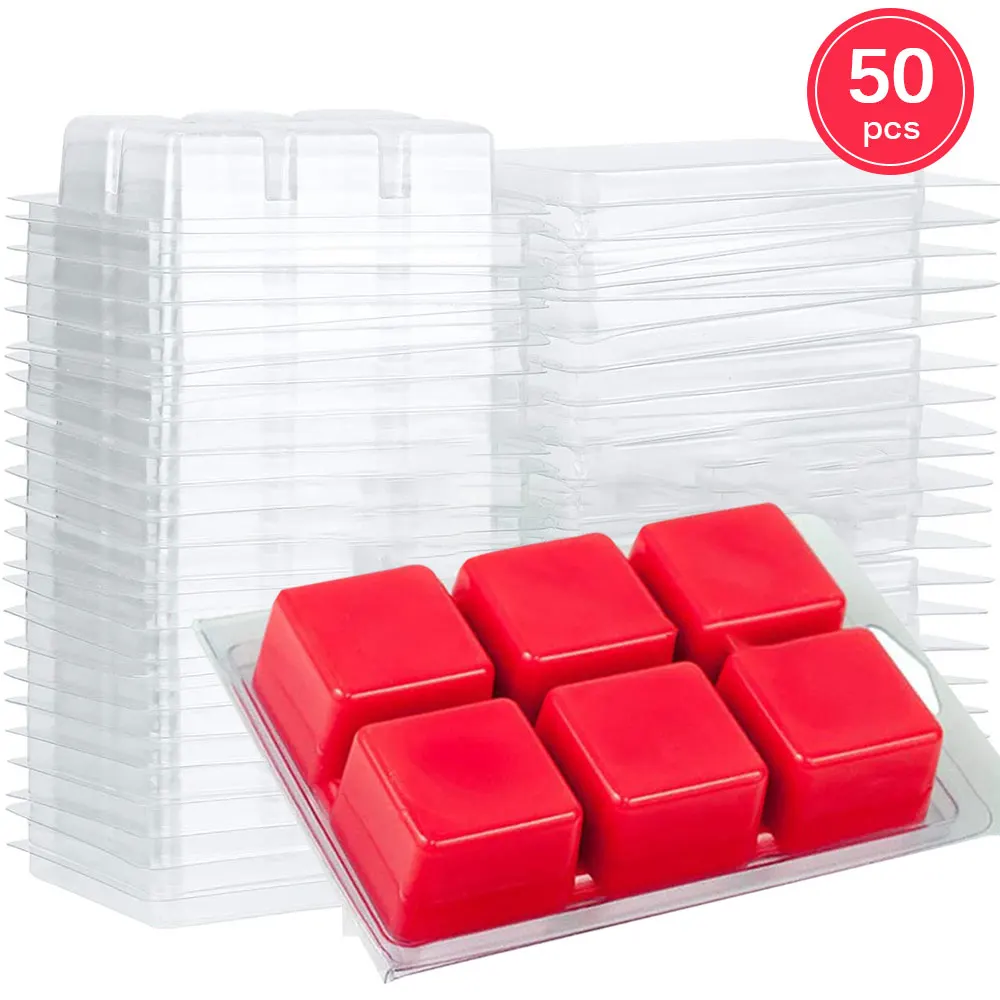 50 Packs Wax Melt Clamshells Molds Square Heart-shaped 6 Cavity Clear Plastic Cube Tray for Candle-Making &amp Soap | Дом и сад