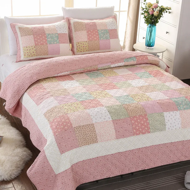 Couvre-lit en patchwork brodé fait main Pêche