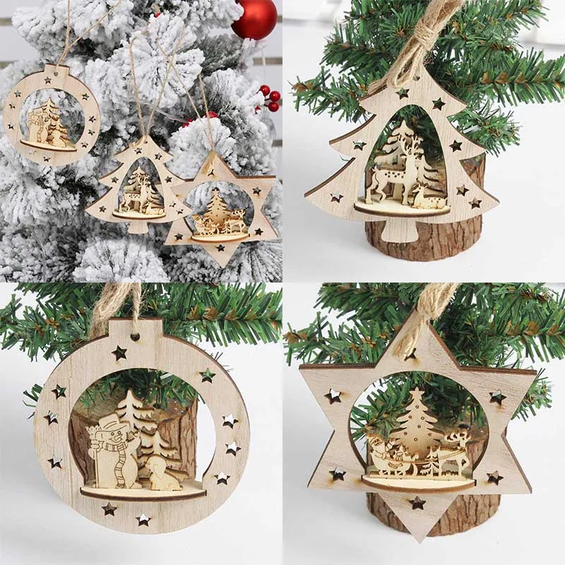 

3D Carving Xmas Decoration Pendant Wooden Christmas Tree Ornament Accessories Fashion 1PC New Home Decor Hanging
