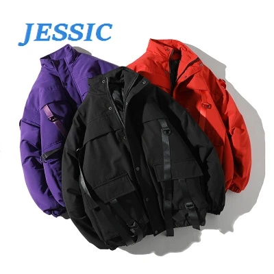 

JESSIC New Winter Casual Loose Plus Cotton Warm Couple Jacket Black / Red Purple Large Size Thick Mens Oversized Jacket