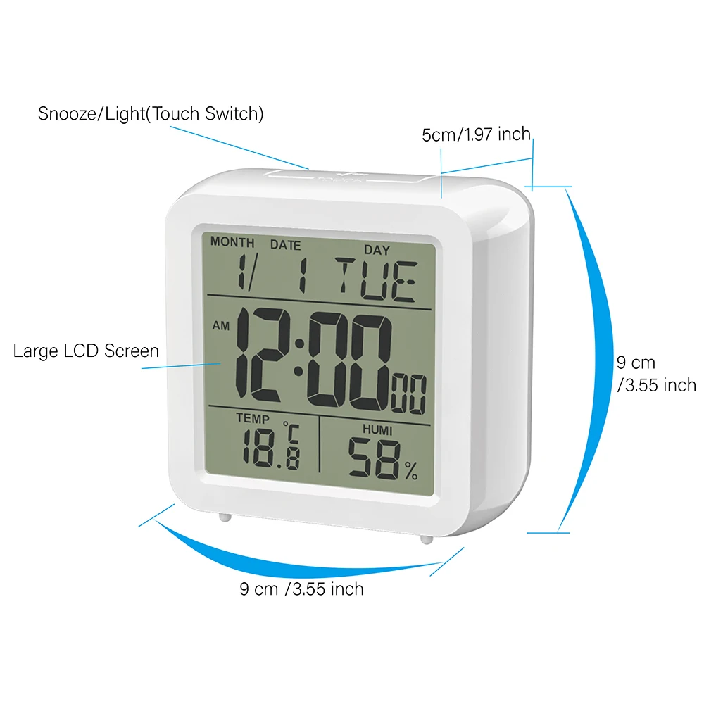 Digital Desktop LCD Snooze Calendar Alarm clock White Bedroom Watch with Thermometer & Hygrometer for Home Battery Operated digital clock table clock weather clock lcd digital clock digital desk clock digital table clock