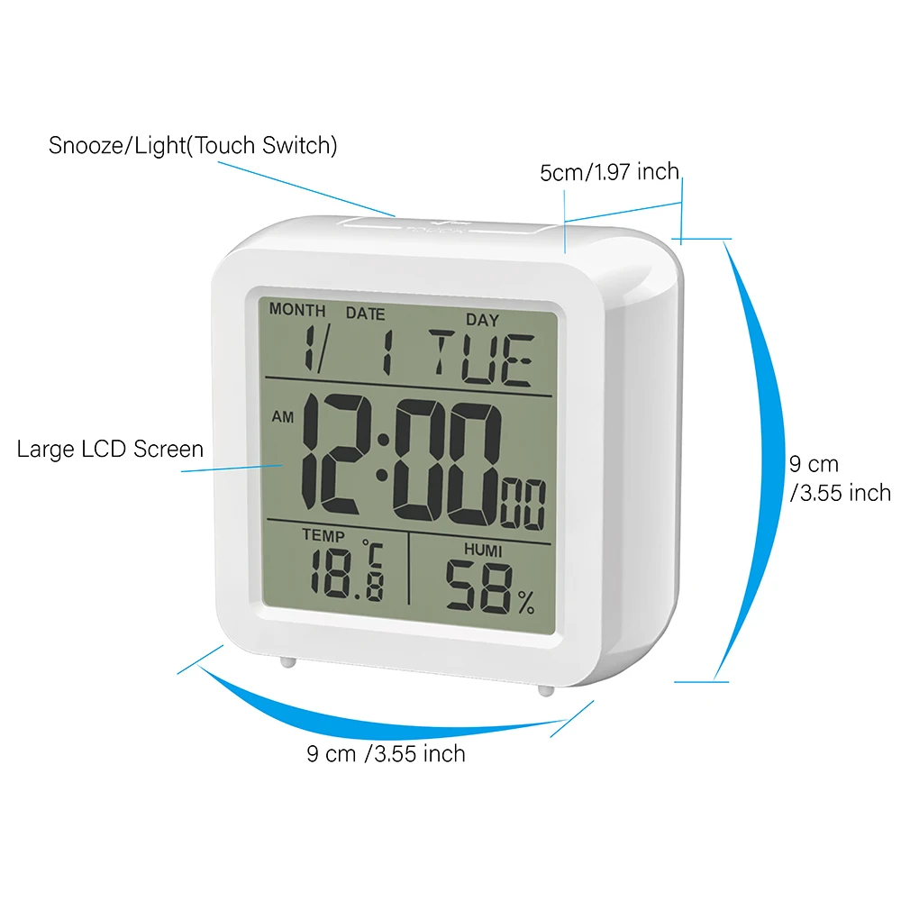 Цифровые настольные часы с ЖК дисплеем будильником и календарем белые для