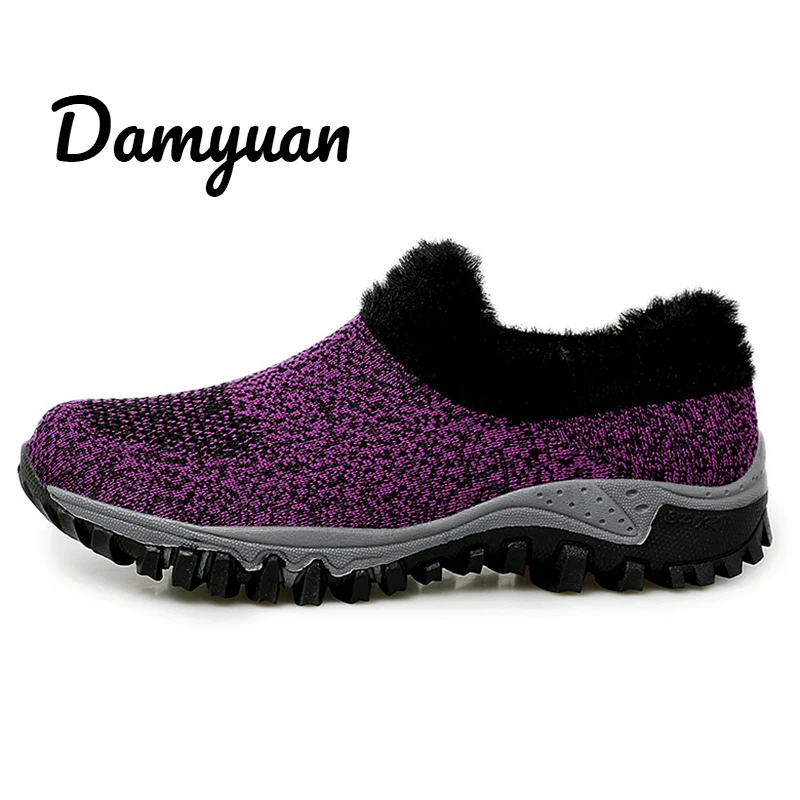 Фиолетовый Damyuan/обувь; женские носки; женские теплые зимние ботинки; женские повседневные кроссовки из плюша; Легкая женская обувь на плоской подошве; размер 42 - Цвет: Фиолетовый