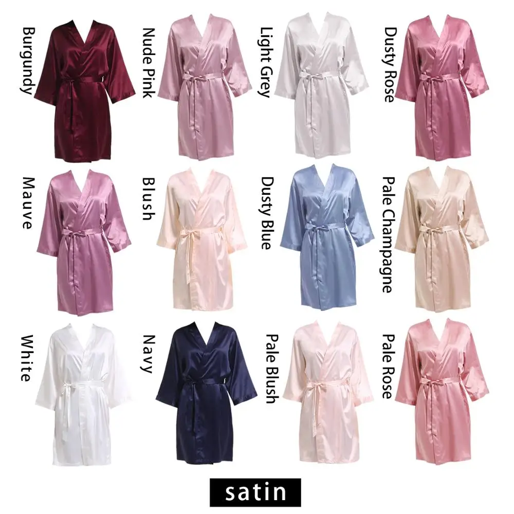 

Satin Bridesmaid Mother of the bride wedding Kimono women short Silk sleepwear Gown A9000C