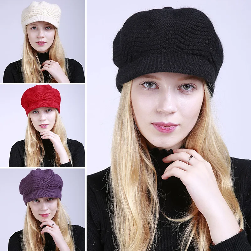 Новая женская Регулируемая зимняя шапка Толстая теплая вязаная шапка для женщин Мягкий кроличий мех шапка осень зима мода твердая шляпа