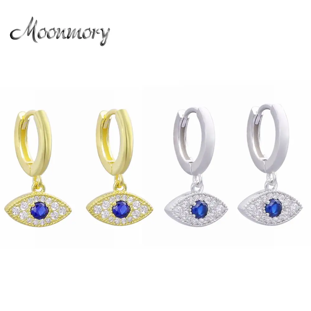 Женские сережки подвески Moonmory серьги из 925 пробы серебра с голубым камнем золота