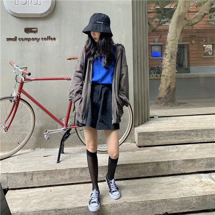 

Autumn Jacket New Style Women's Loose Net Red Long Sleeve Cap Jacket Zipper Women Jackets and Coats 2019