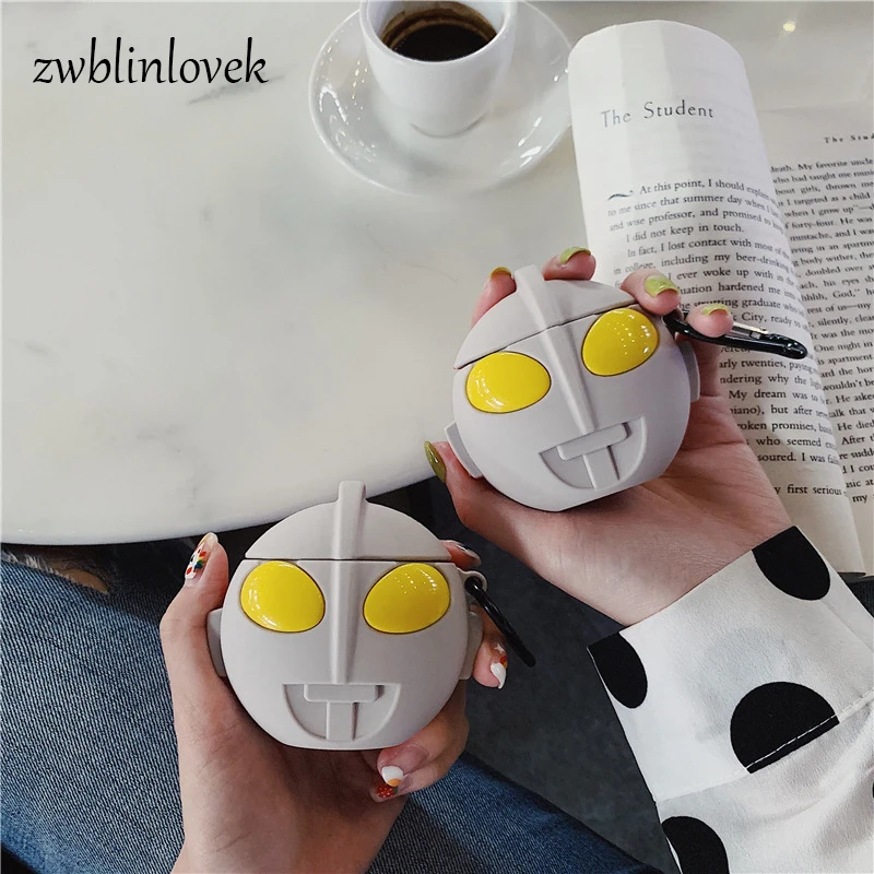 

3D PVC Cartoon Ultraman Silicone Case For Airpods Shockproof Wireless Bluetooth Earphone Protective Cover Keyring Foe Women