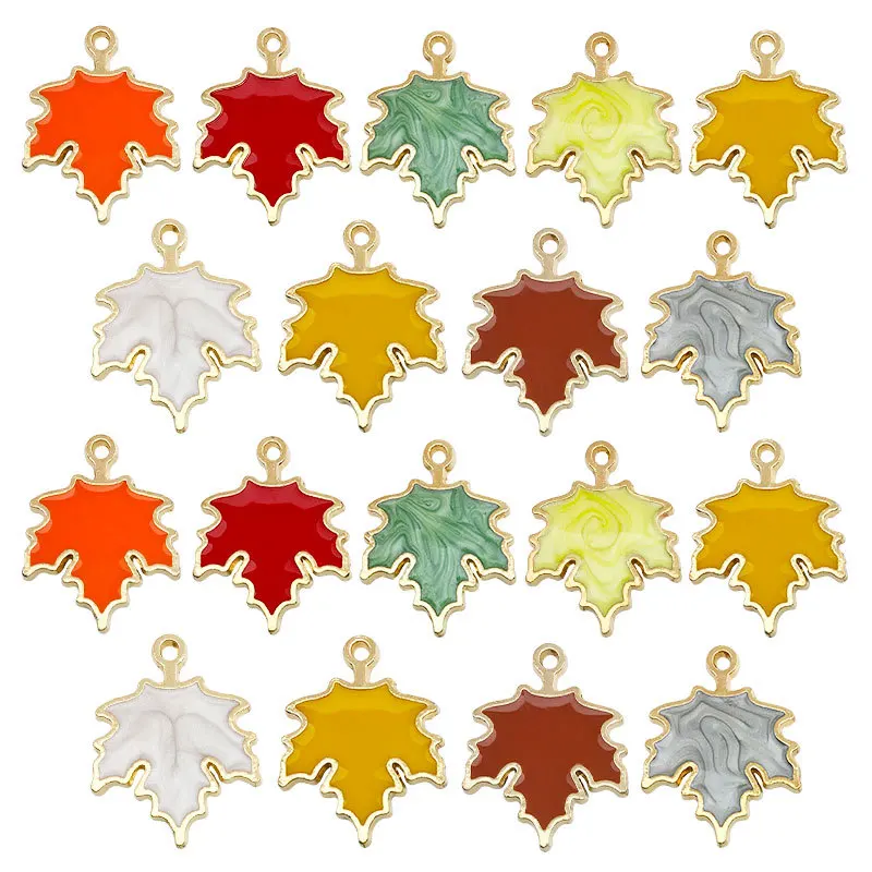 

10pcs Classics Multicolor Enamel Maple Leaf Alloy Oil Drip Charms Pendants for Jewelry Making Necklaces Earrings Keychain DIY