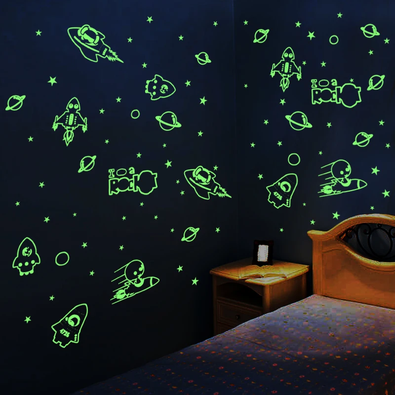 

Spacecraft luminous stickers fluorescent stickers removable nursery children's room wardrobe bedroom bedside decorative stickers