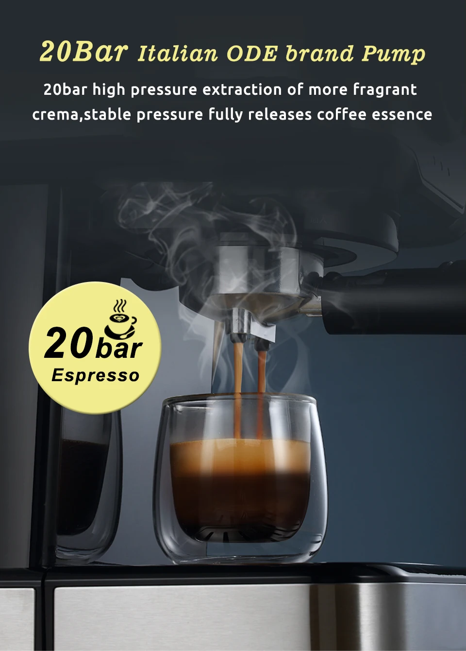 HiBREW 20 Bar Espresso inox Semi Automatic Coffee Machine Cafetera H5
