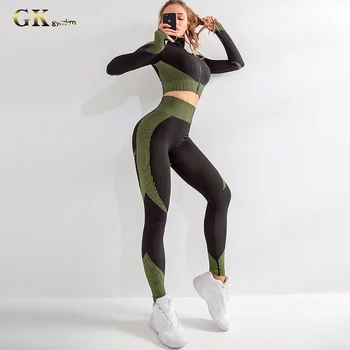 

Gymkm Women Sports Running Suits Breathable Workout Tracksuit Crop Top Mention Hip Yoga Sets High Resilience Active Clothing