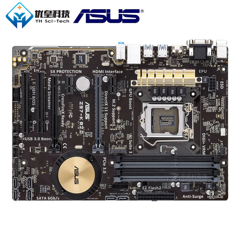 Original Used Desktop Motherboard Intel Z97 Asus Z97-K R2.0 Socket LGA 1150 Core i7/i5/i3/Pentium/Celeron DDR3 32G ATX | Компьютеры и