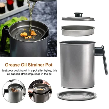 

Grease Oil Strainer Container Pot Large Capacity With Filter Detachable Cooking Stainless Steel For Deep Fryer Storage Leakproof