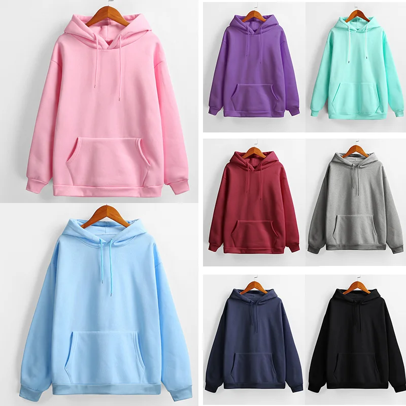 

Harajuku Autumn Hoodies For Girls Solid Color Hooded Tops Women's Sweatshirt Long-sleeved 2019 Winter Female Casual Tracksuit