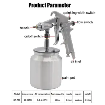 

Air Spray Brush Gun 1.5mm 600cc 75S Pneumatic Mini Paint Spray Gun Tool Nozzle AirBrush Pen for Car Commercial Painting