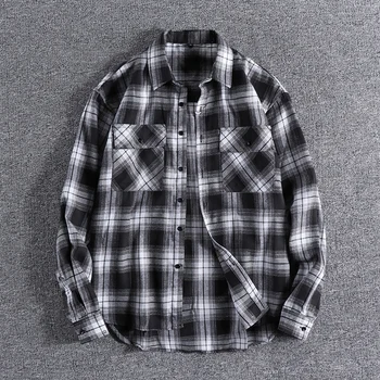 

2020 Autumn and Winter New Retro Hong Kong Style Plaid Shirt for Men's Loose High Quality Long Sleeve Lapel Shirt Jacket