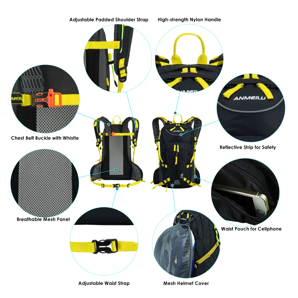 

Hot New 25L Water-resistant Cycling Bicycle Bike Shoulder Backpack Ultralight Outdoor Sports Riding Hydration Water Bag with Rai