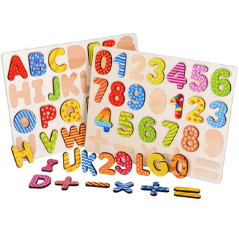 

Montessori Letter Number Wooden Puzzle Hand Grab Board Set Baby Math Toys Color Cognition Figure Educational Newborn Gift N1HB