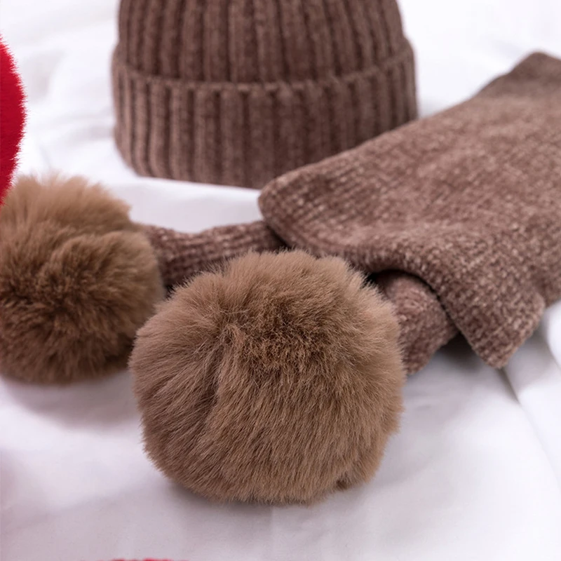 Вязаный детский набор из шапки и шарфа зимние детские шапочки с помпонами Теплые Мягкие Шапки для новорожденных мальчиков и девочек Меховые помпоны тюрбан шапочка