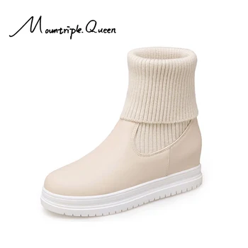 

shoes woman New Fashion Autumn and Winter boots women rubber Fold knitting Increased sock pink warm Elegant snow Boots 2019
